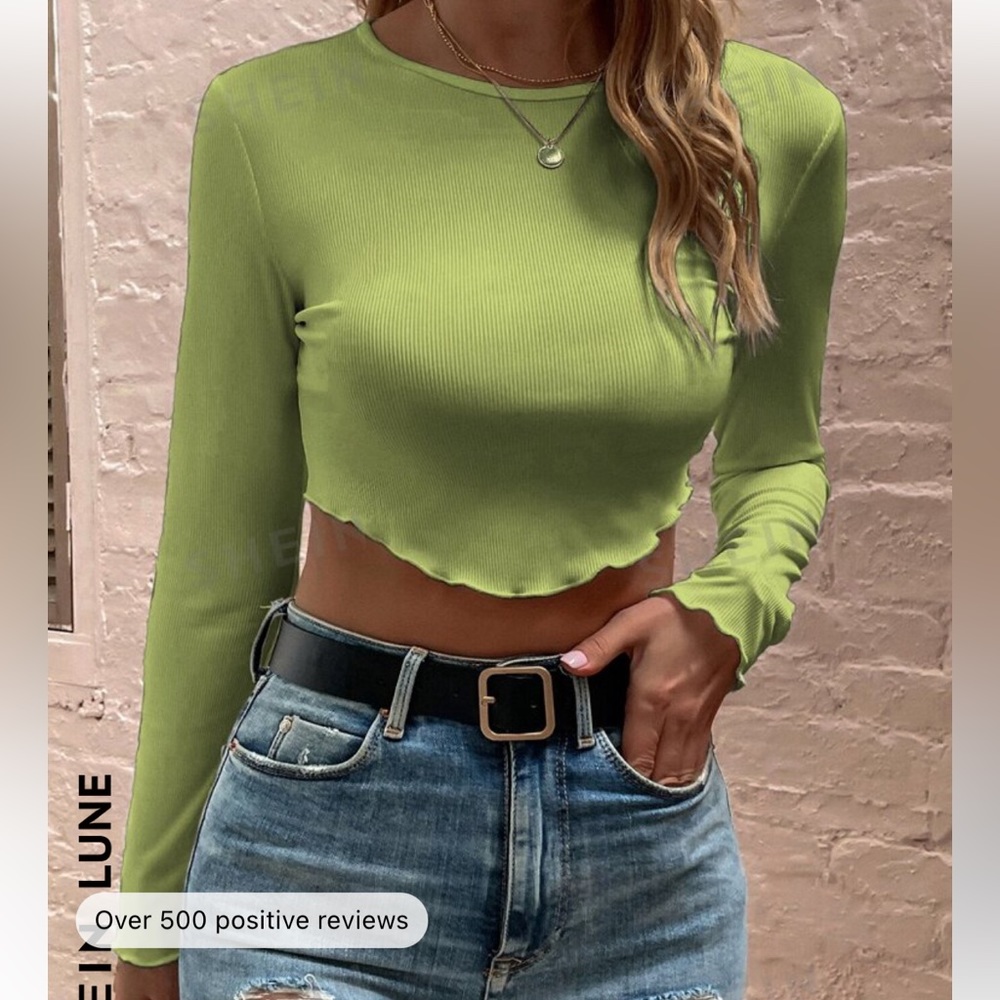 Shein lune lettuce trim curved hem crop tee